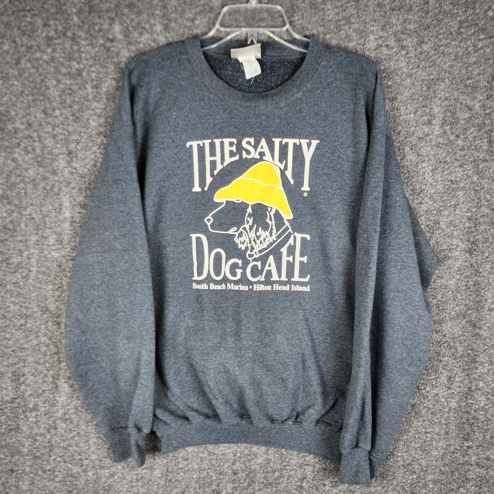 The Salty Dog Cafe Sweatshirt Mens Medium Gray Vintage 90s Hanes Hilton‎ Head SC